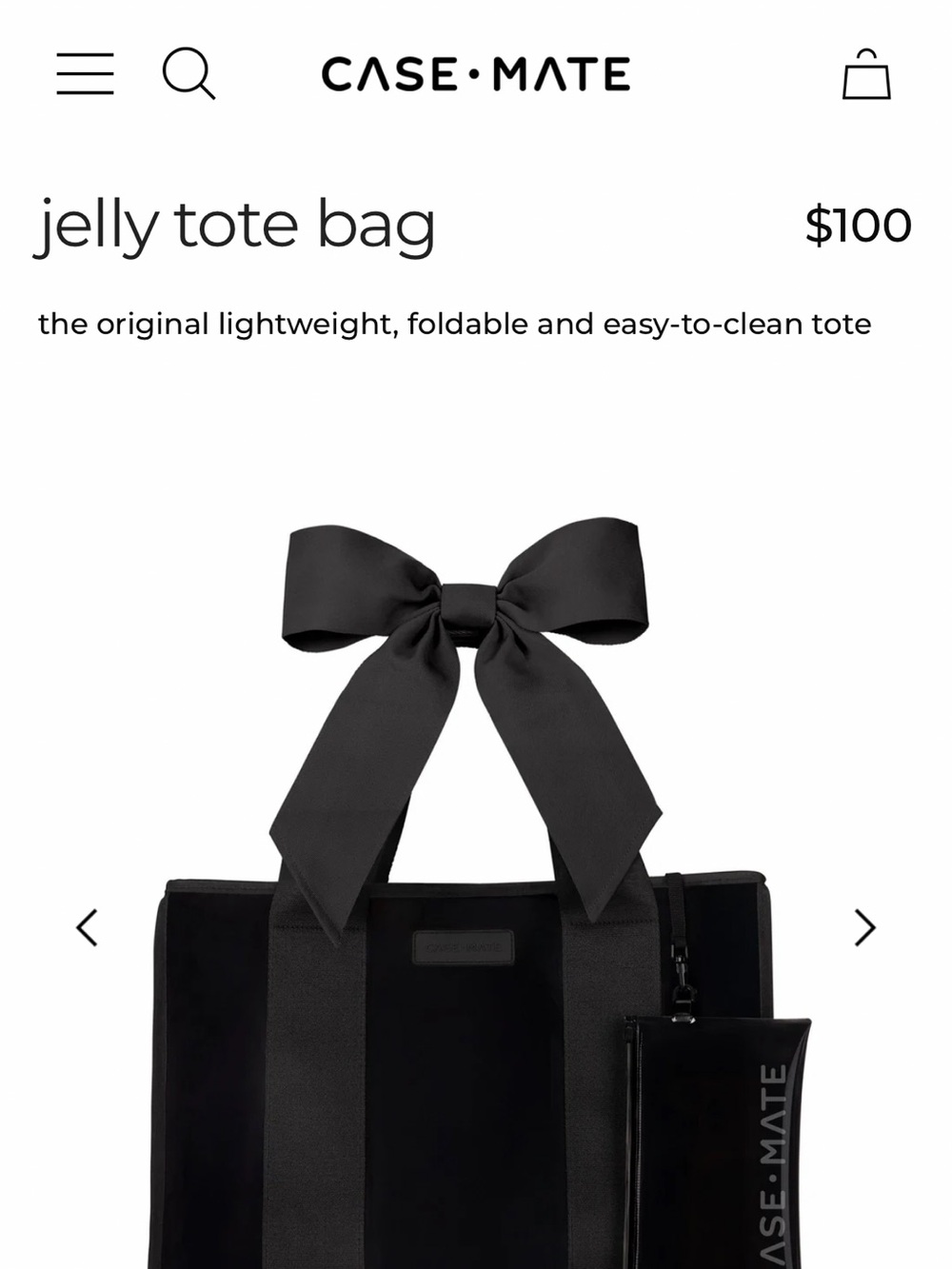 Case-Mate Black Jelly Tote with Bow Handle